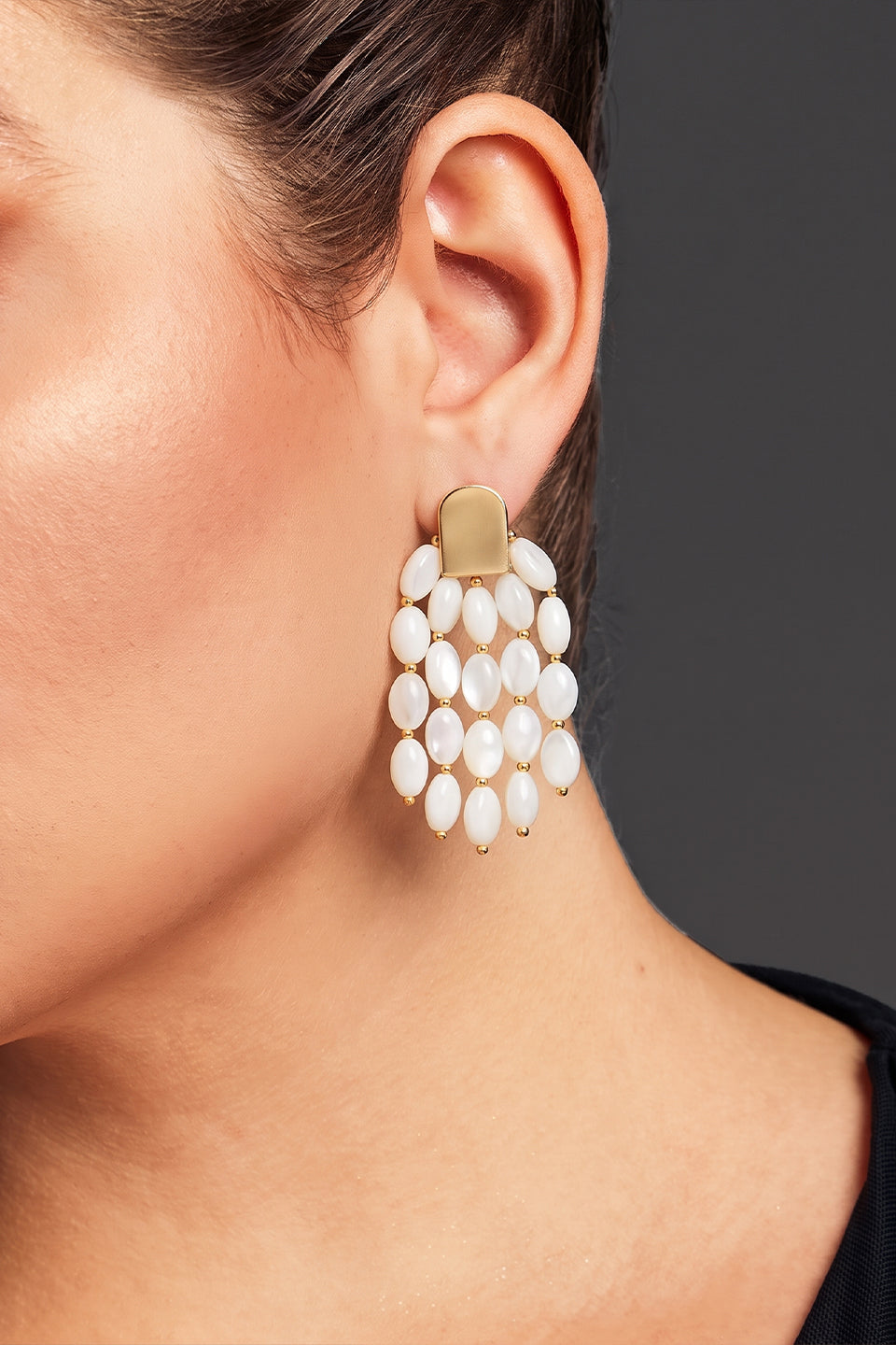 Curveinse Vintage Layered Mother of Pearl Beaded Elegant Earrings