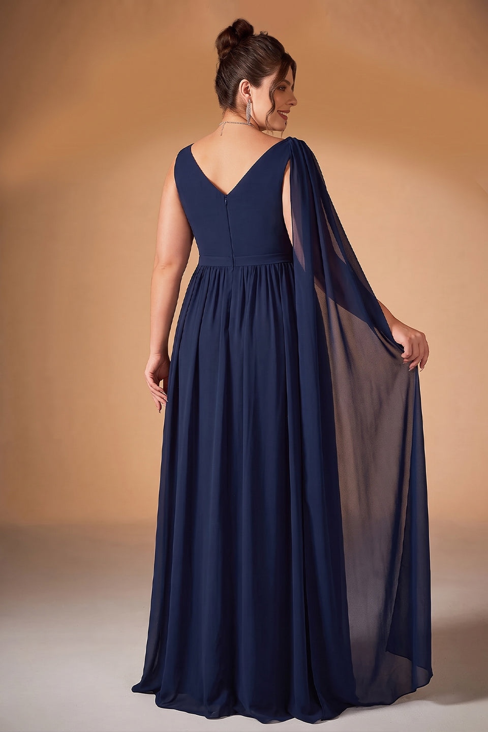 Curveins Plus Size V-Neck Backless High-Waist A-Line Maxi Dress