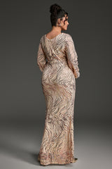 Curveins Plus Size Round Neck Puff Sleeve Striped Sequin Bodycon Maxi Dress