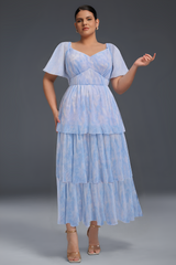 Curveins Plus Size V-Neck Ruffle Hem Tiered Maxi Dress