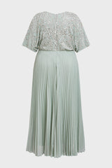 Curveins Plus Size V-Neck Sequin Glitter High-Low Maxi Dress