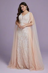 Curveins Plus Size V-Neck Sequin Maxi Dress with Cape Sleeves