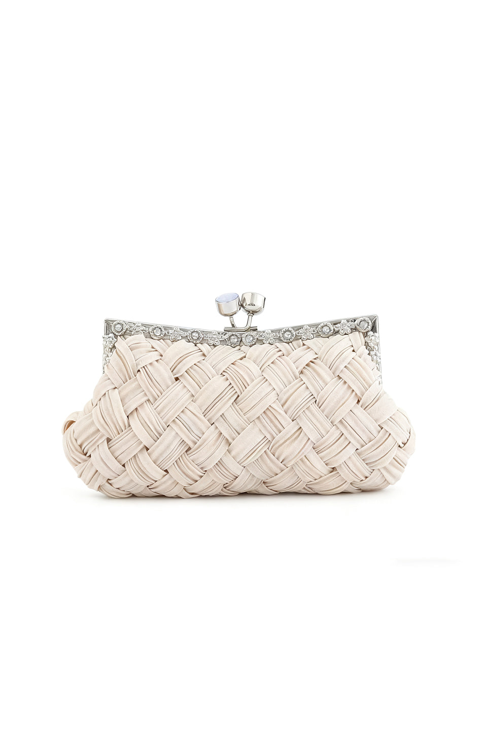 Curveins Feminine Satin Woven Bag with Cat-Eye Embellishments