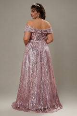 Curveins Plus Size Off-Shoulder Textured Sequin Waist-Defined Maxi Dress