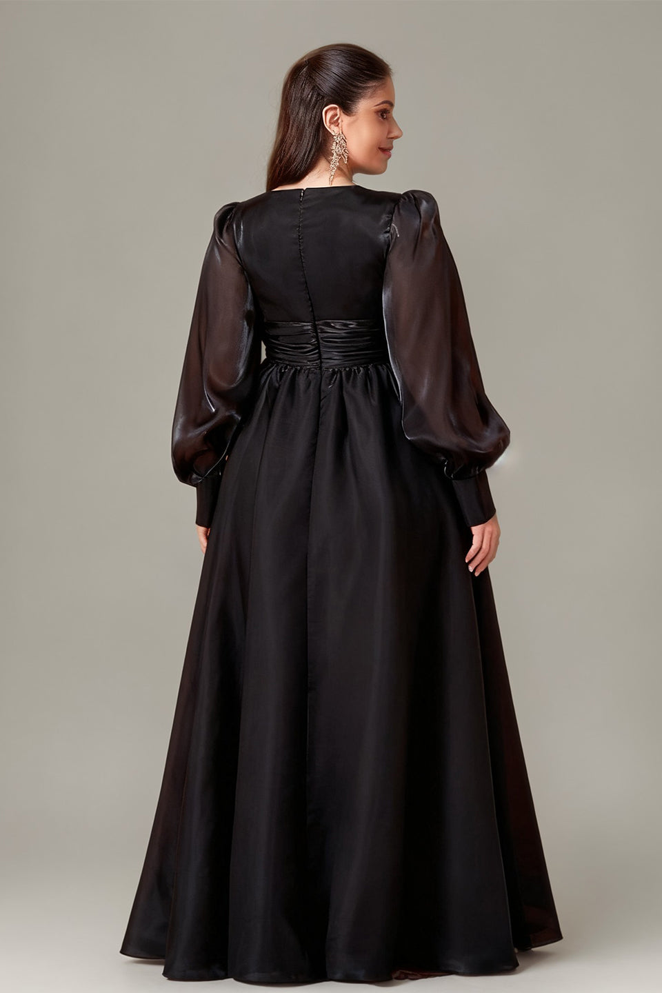 Curveins Plus Size V-Neck Lantern Sleeve Flowy A-Line Maxi Dress
