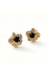 Curveins Black Onyx Metal Flower Stud Earrings
