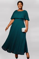 Curveins Plus Size Round Neck Short Cape Sleeve Elegant A-Line Maxi Dress