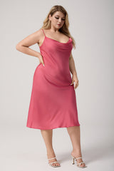 Curveins Plus Size Satin Cowl Neck Spaghetti Strap Loose Fit Sleep Dress