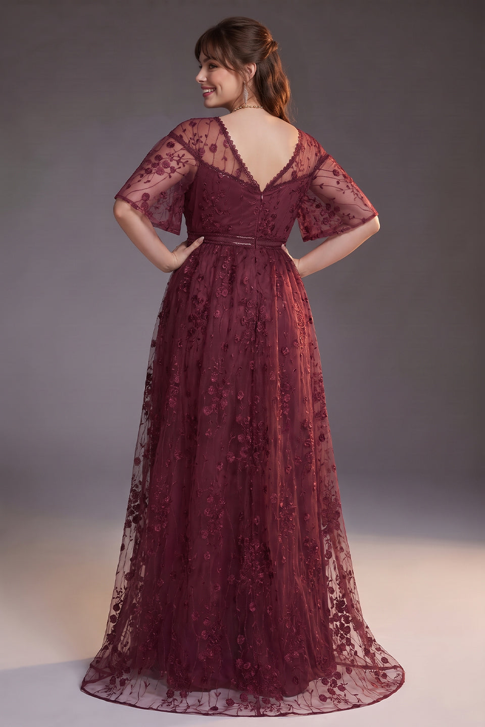 Curveins Plus Size V Neck Batwing Sleeve Floral Print Side Slit Flowy Maxi Dress