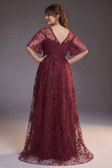 Curveins Plus Size V Neck Batwing Sleeve Floral Print Side Slit Flowy Maxi Dress