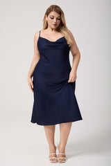 Curveins Plus Size Satin Cowl Neck Spaghetti Strap Loose Fit Sleep Dress