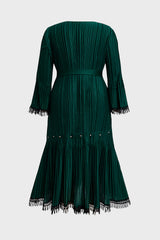 Curveins Plus Size Square Neck Long Sleeve Tie-Up Fringe Maxi Dress