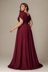Curveins Plus Size V-Neck Short Sleeve Asymmetrical A-Line Maxi Dress