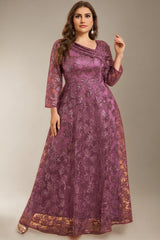 Curveins Plus Size V-Neck Long Sleeve Floral Embroidered Sequin Maxi Dress