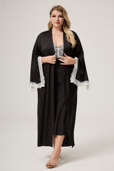 Curveins Plus Size Open-Sleeve Lace Top and Nightwear Set, Comfortable Stylish Lounge Outfit