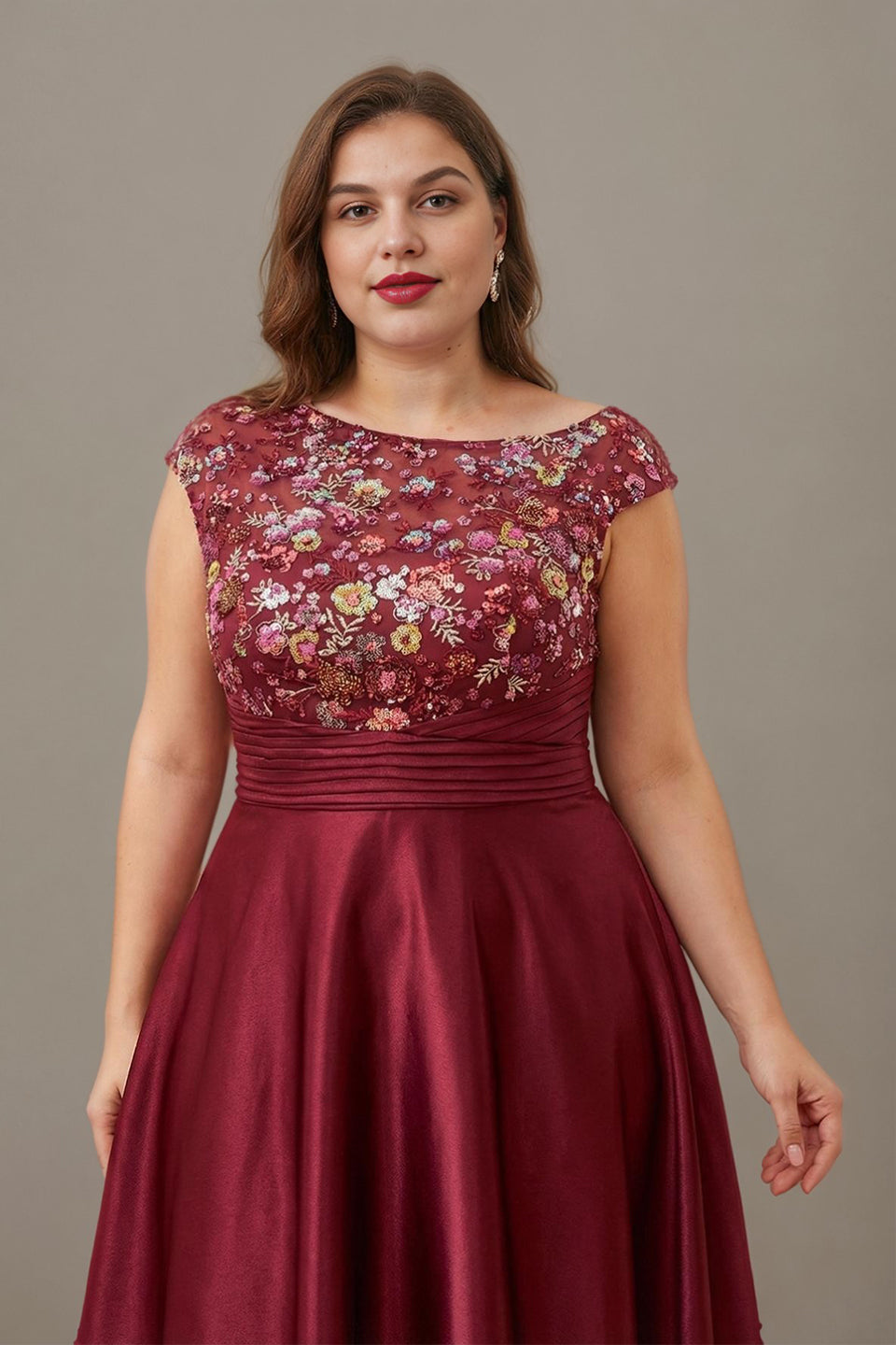 Curveins Plus Size Round Neck Sleeveless Floral Embroidered Maxi Dress