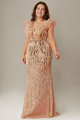 Curveins Elegant Curve Hugging V Neck Sleeveless Sequin Evening Gown