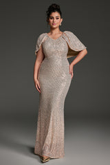 Curveins Plus Size V-Neck Sequin Short Sleeve Bodycon Maxi Dress