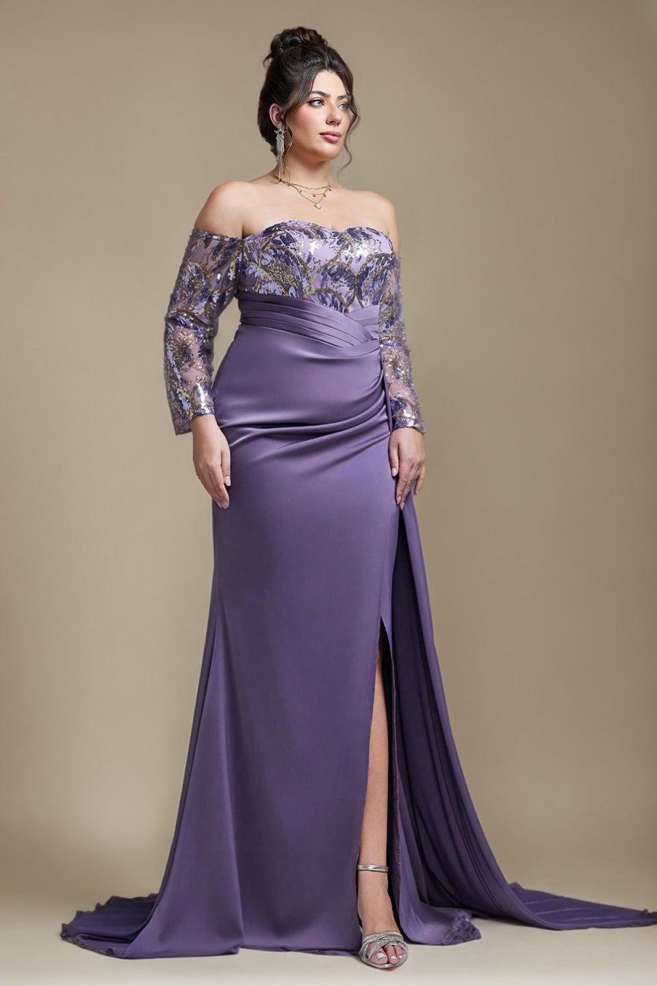 Curveins Plus Size Strapless Off-Shoulder Floral Patchwork Slit Maxi Dress