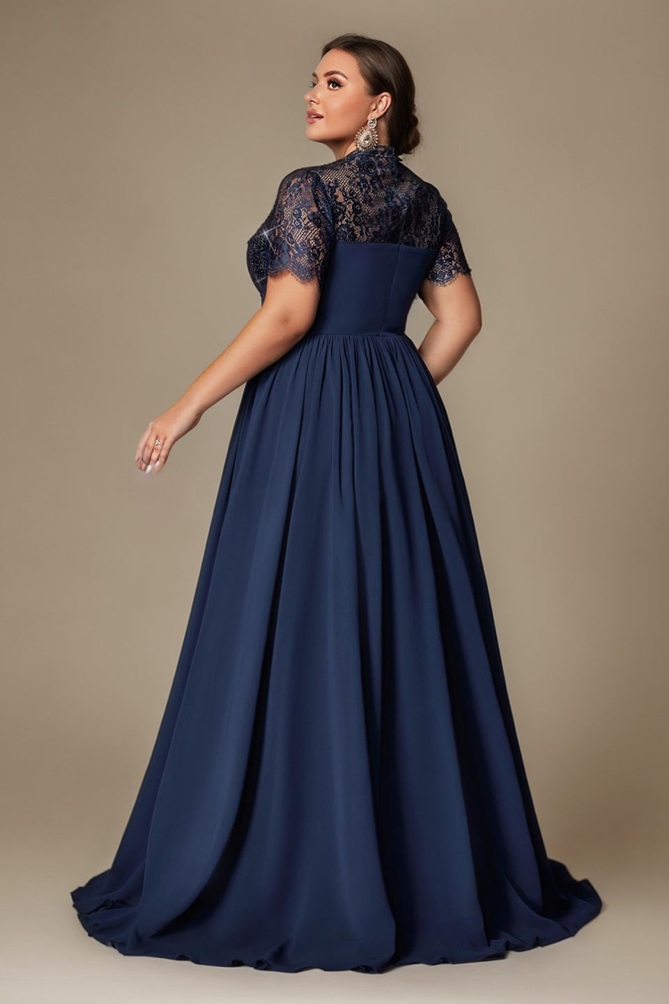 Curveins Plus Size Round Neck Embroidered Sequin-Detail Split Long Dress