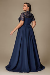 Curveins Plus Size Round Neck Embroidered Sequin-Detail Split Long Dress