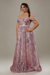 Curveins Plus Size Off-Shoulder Textured Sequin Waist-Defined Maxi Dress
