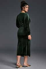 Curveins Plus Size V-Neck Long Sleeves Side Slit Bodycon Maxi Dress