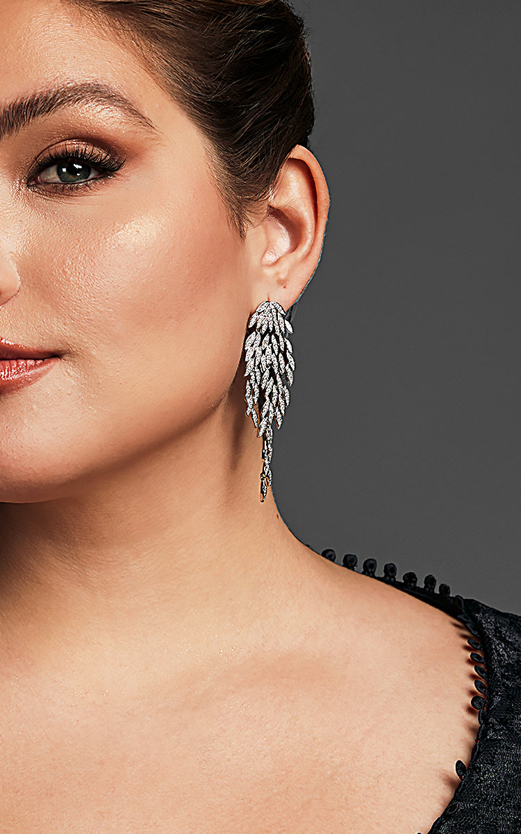 Curveins Modern Silver Leaf Drop Earrings