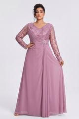 Curveins Plus Size V Neck Long Sleeve Sequin Cinched Waist Elegant Maxi Dress