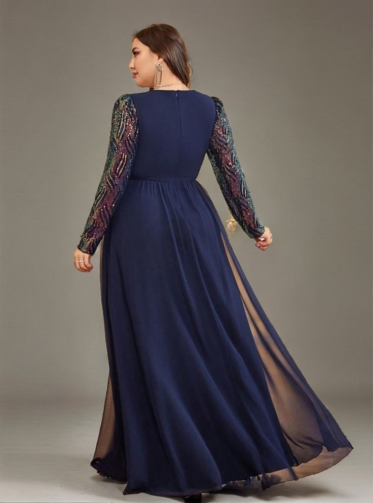 Curveins Plus Size V-Neck Sequin Bodycon Maxi Dress