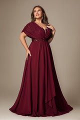 Curveins Plus Size V-Neck Short Sleeve Asymmetrical A-Line Maxi Dress