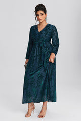 Curveins Plus Size Velvet Wrap Maxi Dress-Vintage Cocktail Style