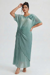 Curveins Plus Size Round Neck Short Sleeve Robe and Wide-Leg Pants Set