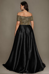 Curveins Chic Plus Size Off-Shoulder Sheer Patchwork Maxi Gown