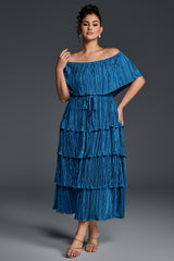 Curveins Plus Size Off-Shoulder Pleated Tiered Maxi Dress