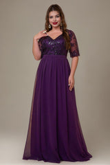 Curveins Plus Size V-Neck Sequin Floral Patchwork Maxi Dress