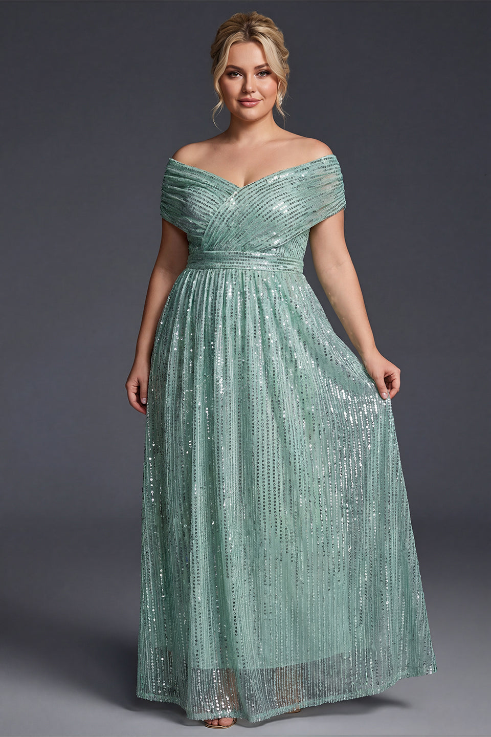 Curveins Plus Size V-Neck Sequin Maxi Dress 12/L / Green