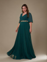 Curveins Plus Size V-Neck Batwing Sleeve Floral Ruched Waist Maxi Dress