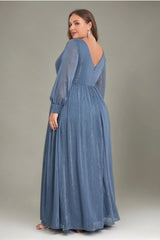 Curveins Plus Size V-Neck Long Sleeve Glitter Maxi Dress