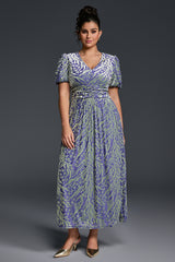 Curveins Plus Size V-Neck Velvet Plain Maxi Dress