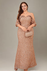 Curveins Plus Size Sequin Off The Shoulder Ruffle Formal Dress