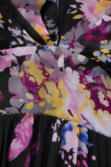 Curveins Plus Size V Neck Floral Long Sleeve Flowy Elegant Casual Maxi Dress