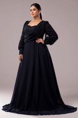Curveins Plus Size V-Neck Long Sleeve Elegant Panel Maxi Dress