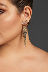 Curveins Floral Crystal Tassel Earrings