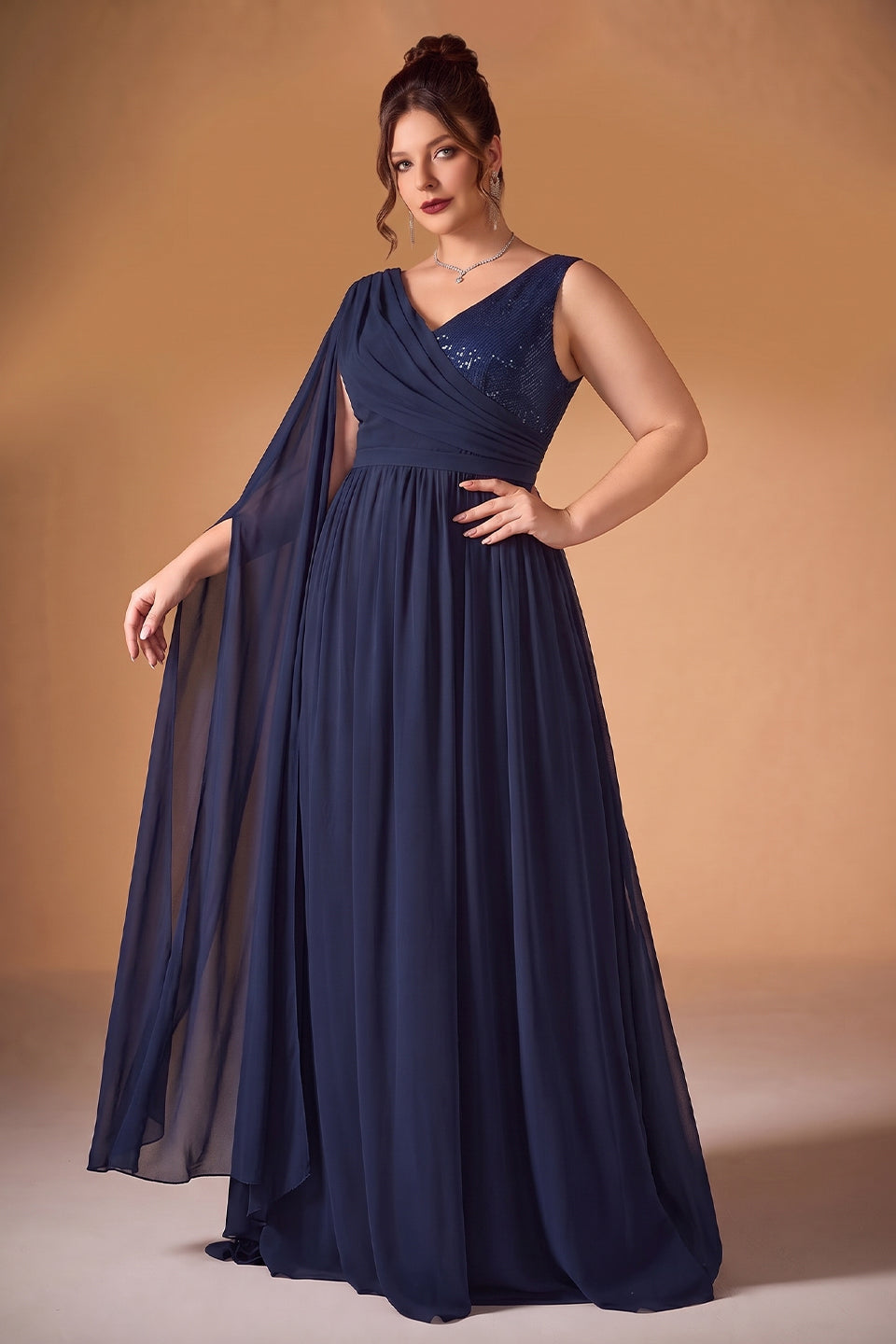 Curveins Plus Size V-Neck Backless High-Waist A-Line Maxi Dress