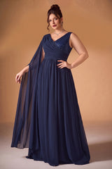 Curveins Plus Size V-Neck Backless High-Waist A-Line Maxi Dress