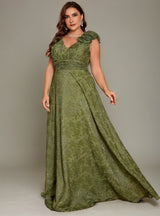 Curveins Plus Size V-Neck Sleeveless Floral Print Waist-Fitted Maxi Dress