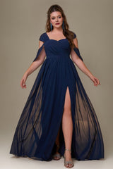 Curveins Plus Size Off-Shoulder Slit Waist-Defining Elegant Maxi Dress