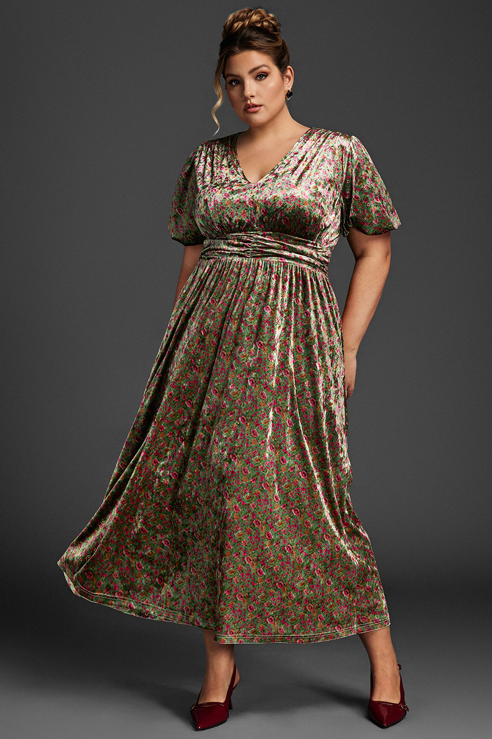 Curveins Plus Size Velvet Plain Maxi Dress