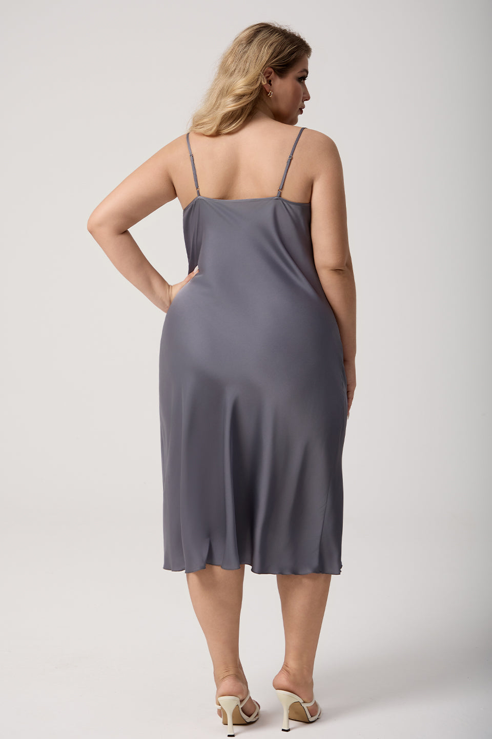 Curveins Plus Size Satin Cowl Neck Spaghetti Strap Loose Fit Sleep Dress